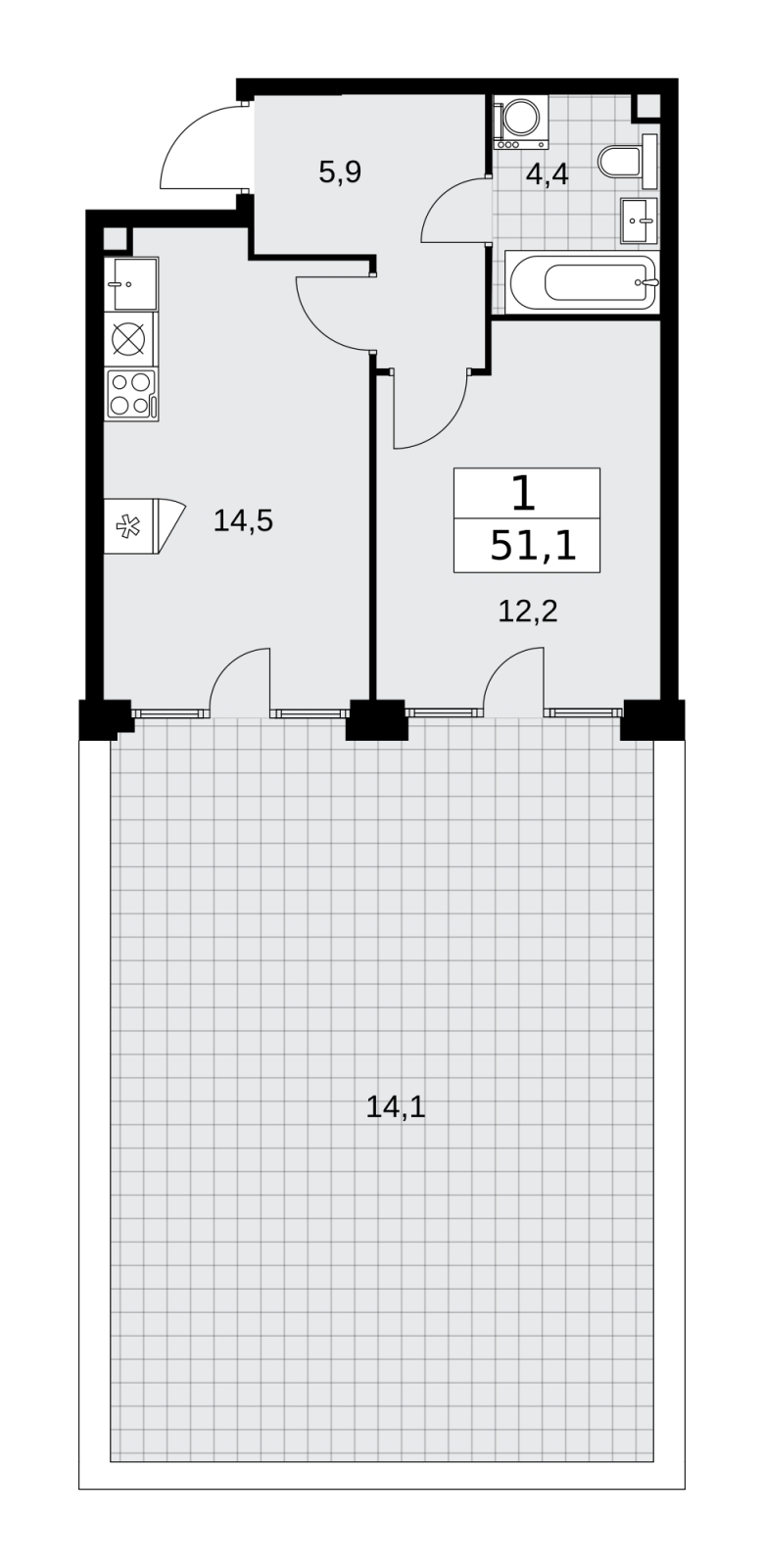 1-комнатная квартира (Студия) с отделкой в ЖК UP-квартал «Воронцовский» на 2 этаже в 2 секции. Сдача в 2 кв. 2026 г.