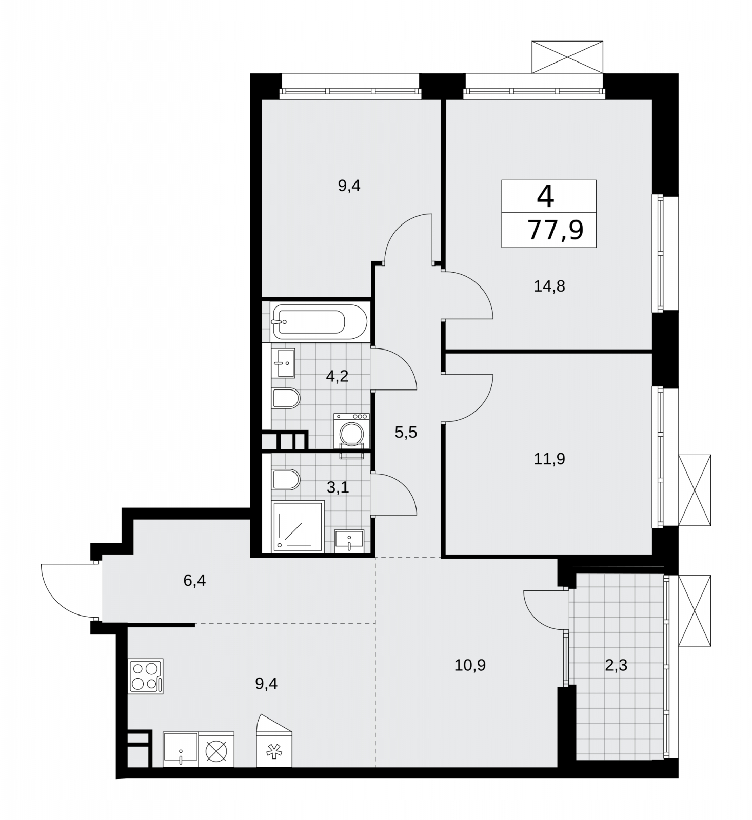 1-комнатная квартира (Студия) с отделкой в ЖК Республики 205 на 4 этаже в 8 секции. Сдача в 1 кв. 2026 г.
