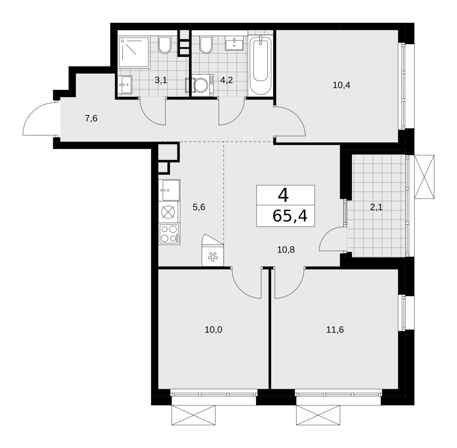 2-комнатная квартира с отделкой в ЖК Республики 205 на 7 этаже в 8 секции. Сдача в 1 кв. 2026 г.