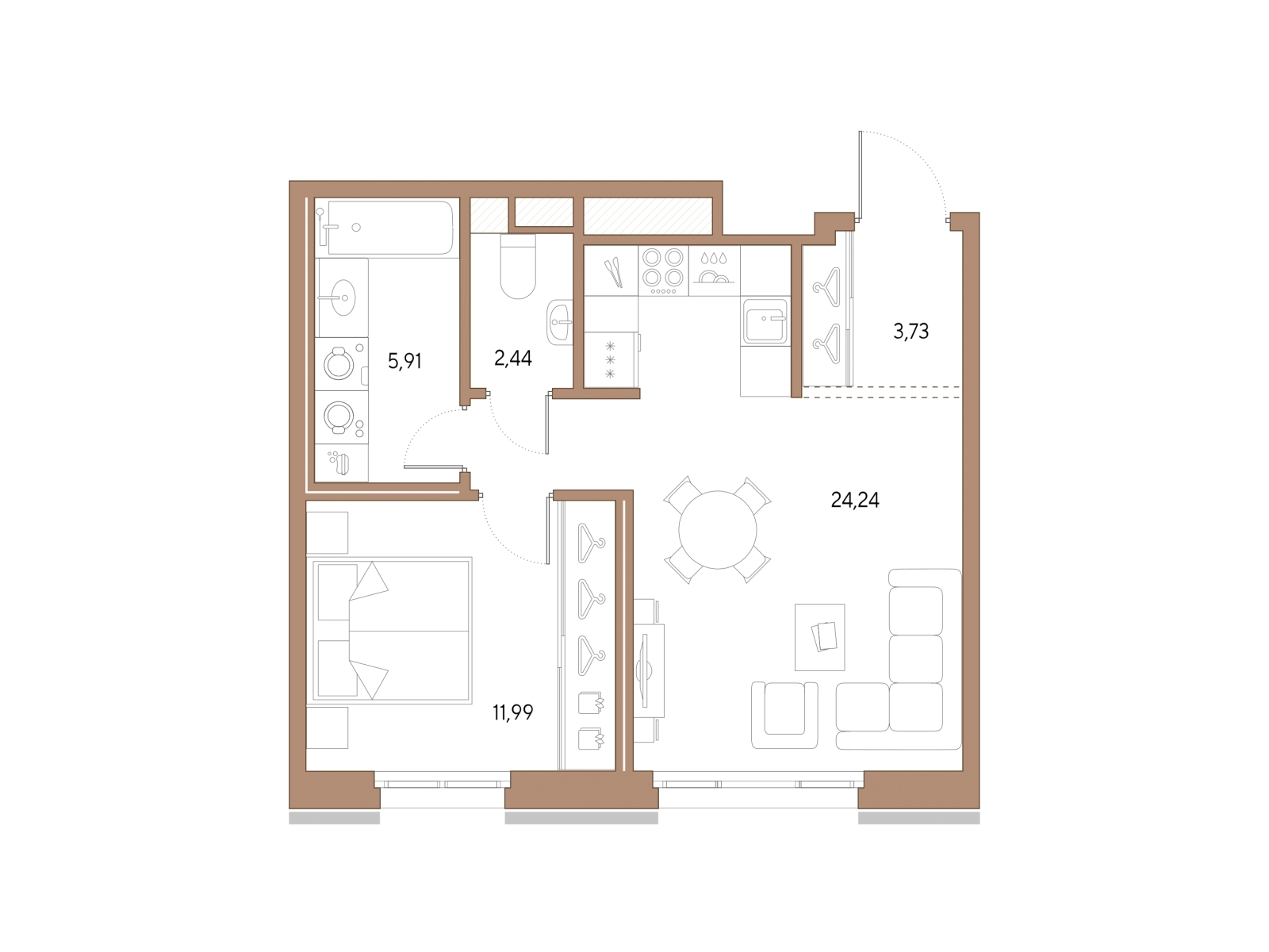 2-комнатная квартира в ЖК Родные кварталы на 6 этаже в 5 секции. Сдача в 3 кв. 2026 г.