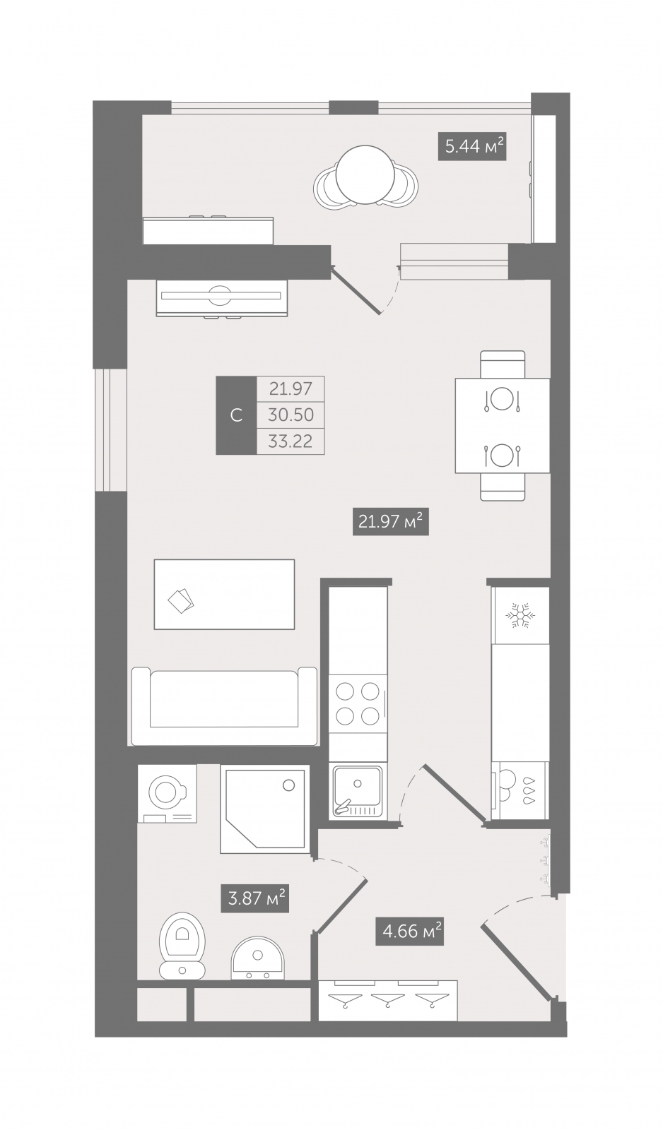 1-комнатная квартира (Студия) в ЖК Родные кварталы на 4 этаже в 3 секции. Сдача в 3 кв. 2026 г.