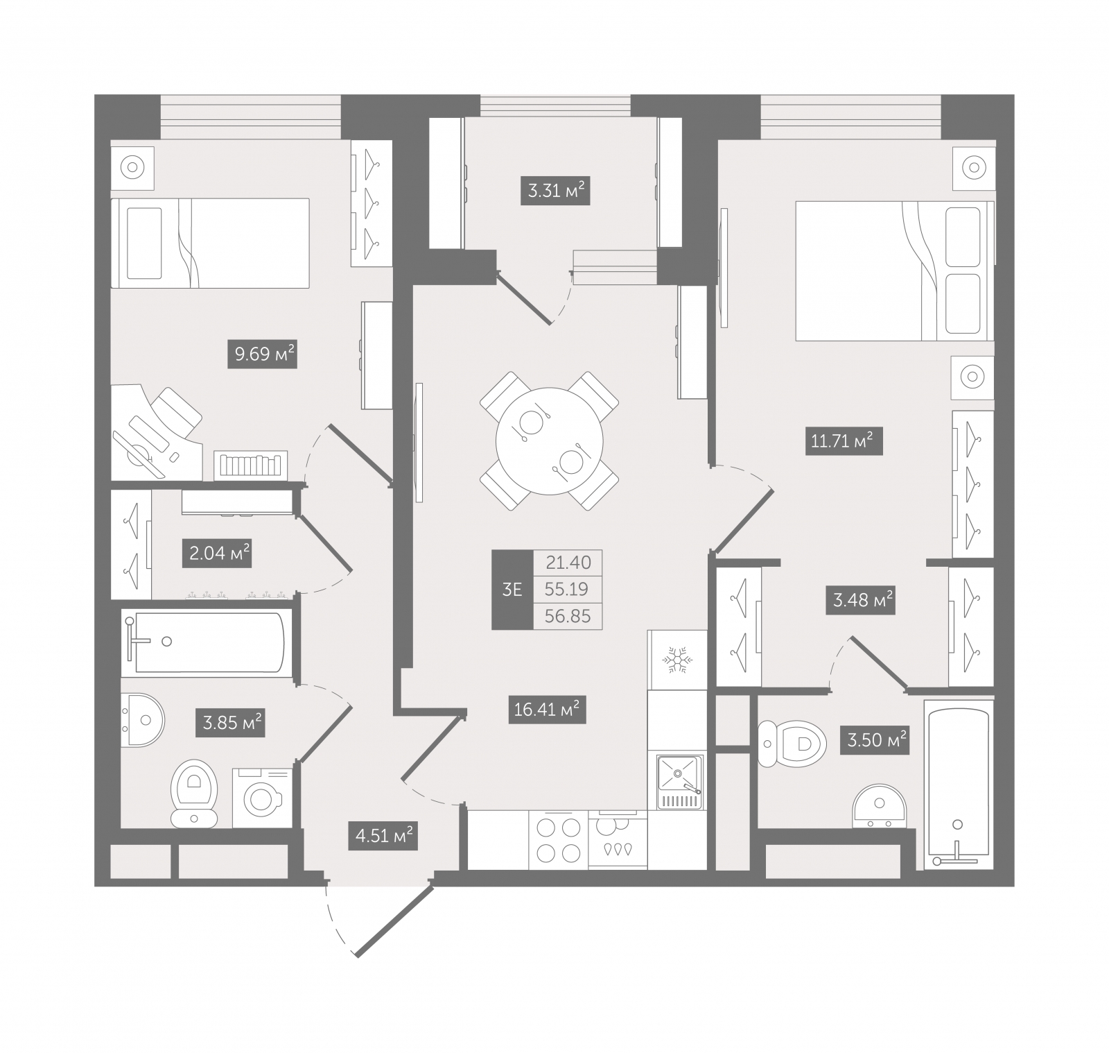 1-комнатная квартира в ЖК Родные кварталы на 9 этаже в 5 секции. Сдача в 3 кв. 2026 г.