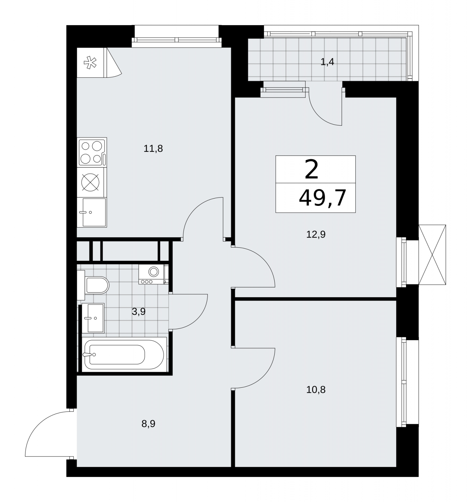 1-комнатная квартира (Студия) в ЖК Скандинавия на 2 этаже в 1 секции. Сдача в 2 кв. 2026 г.