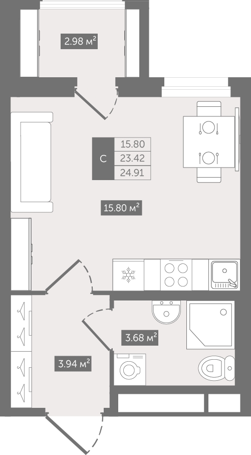3-комнатная квартира с отделкой в ЖК Moments на 15 этаже в 1 секции. Сдача в 1 кв. 2027 г.