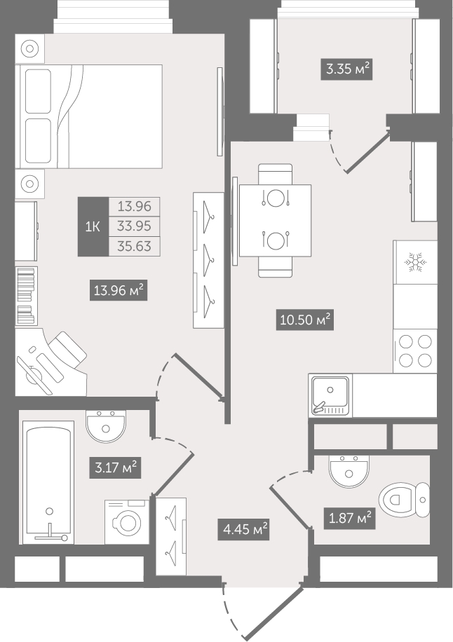 2-комнатная квартира с отделкой в ЖК Moments на 27 этаже в 1 секции. Сдача в 1 кв. 2027 г.