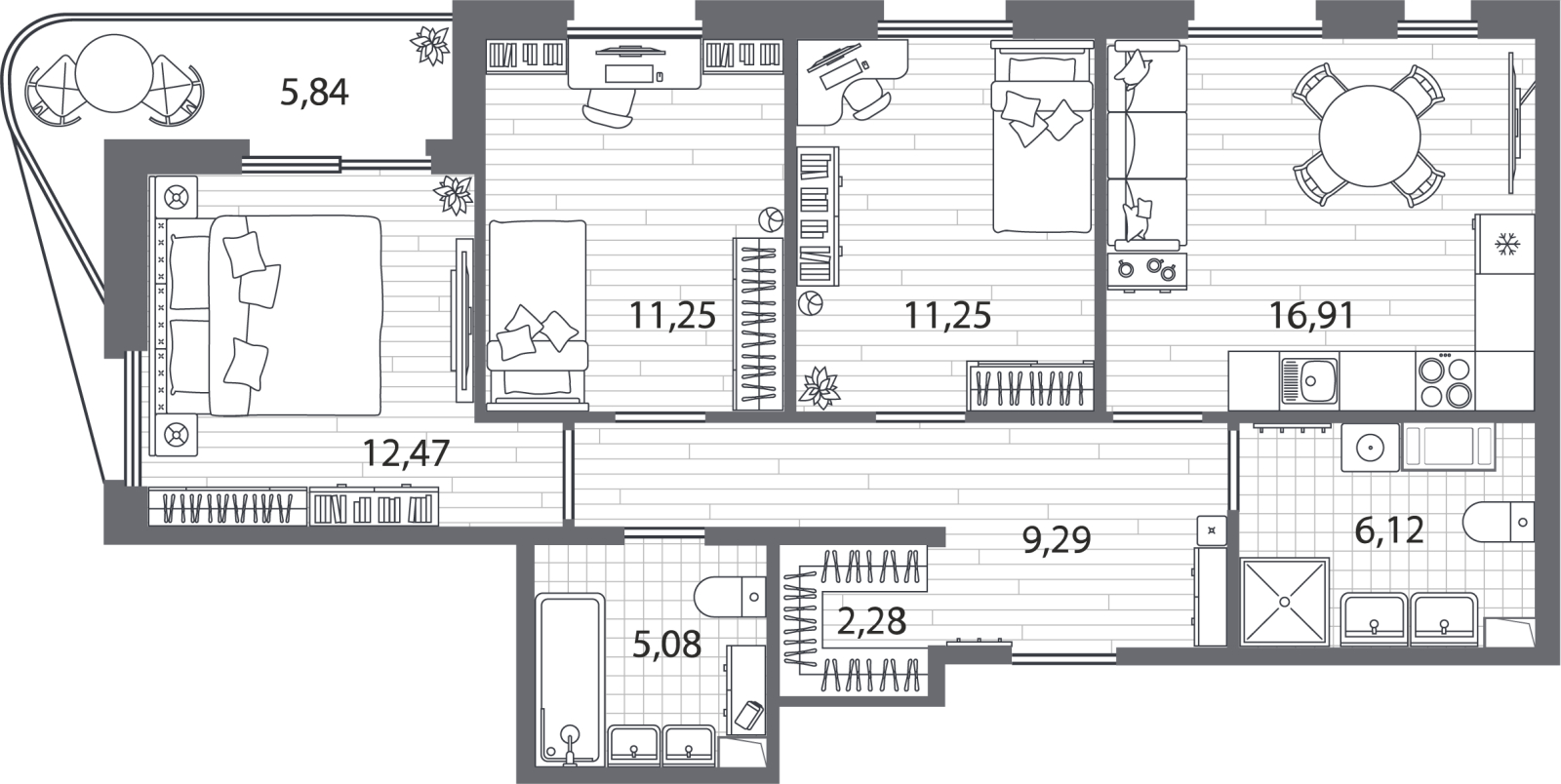 3-комнатная квартира с отделкой в ЖК UP-квартал «Воронцовский» на 10 этаже в 1 секции. Сдача в 2 кв. 2026 г.