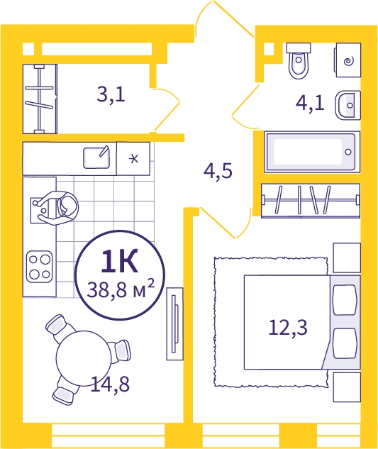 1-комнатная квартира в ЖК Дзен-кварталы на 8 этаже в 3 секции. Сдача в 1 кв. 2025 г.