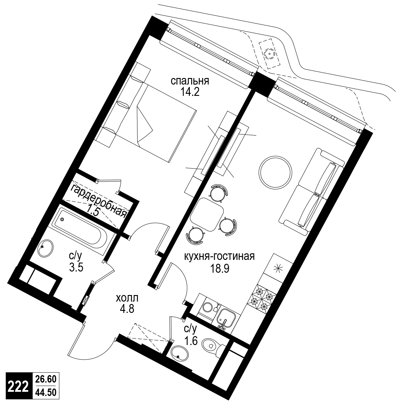 2-комнатная квартира в ЖК UP-квартал «Воронцовский» на 4 этаже в 3 секции. Сдача в 2 кв. 2026 г.