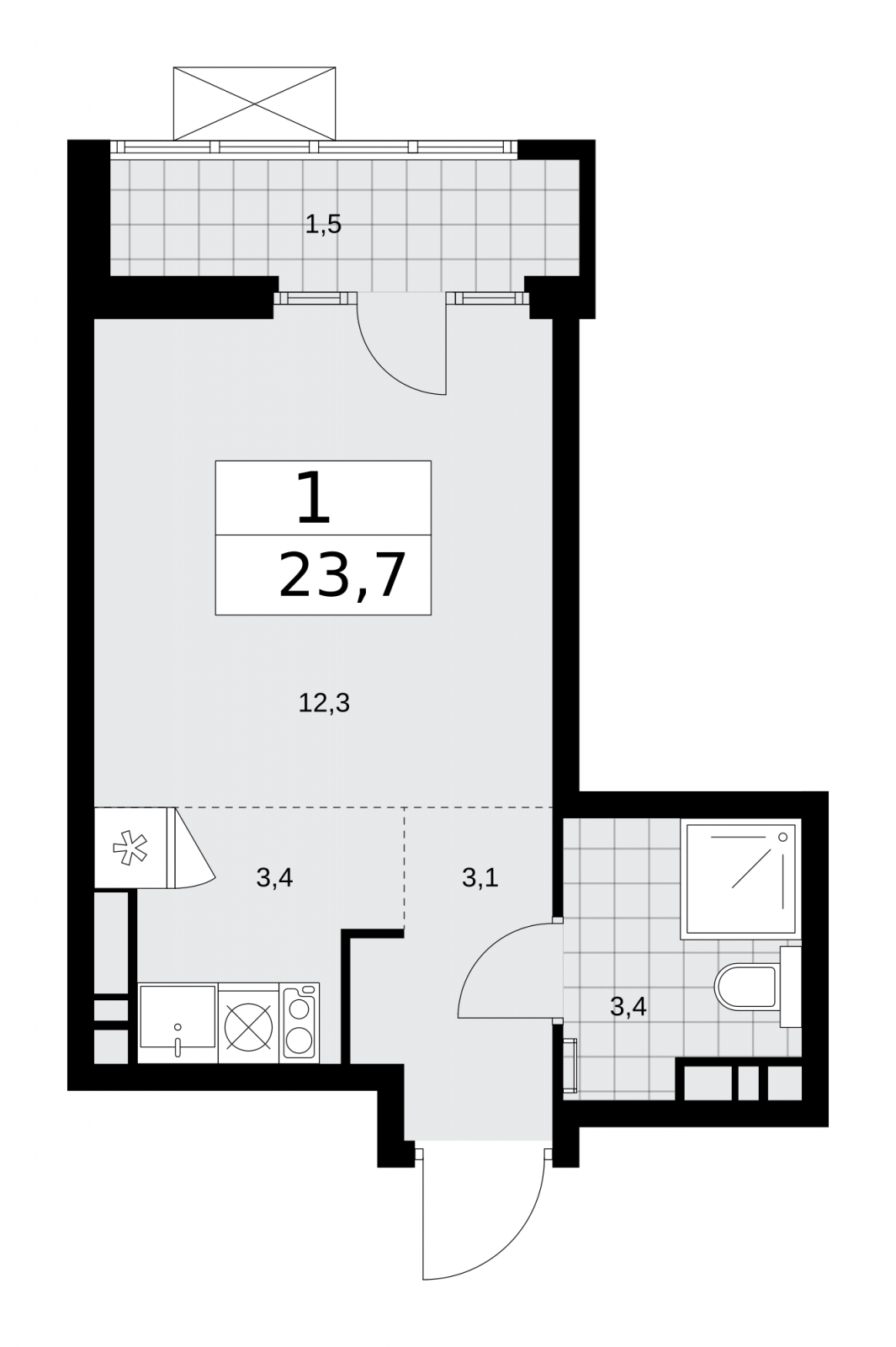1-комнатная квартира в ЖК Родные кварталы на 9 этаже в 5 секции. Сдача в 3 кв. 2026 г.