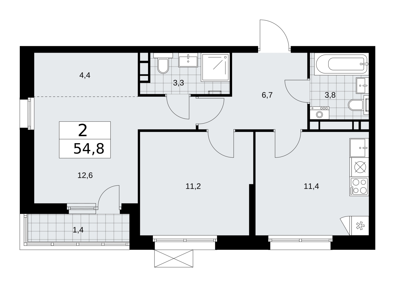 2-комнатная квартира в ЖК Скандинавия на 14 этаже в 2 секции. Сдача в 2 кв. 2026 г.