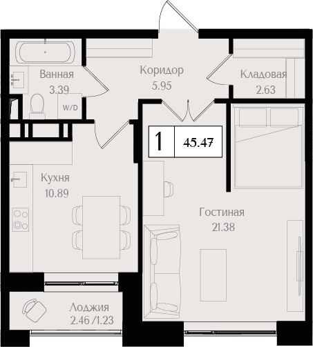 1-комнатная квартира (Студия) в ЖК Родные кварталы на 3 этаже в 9 секции. Сдача в 3 кв. 2026 г.