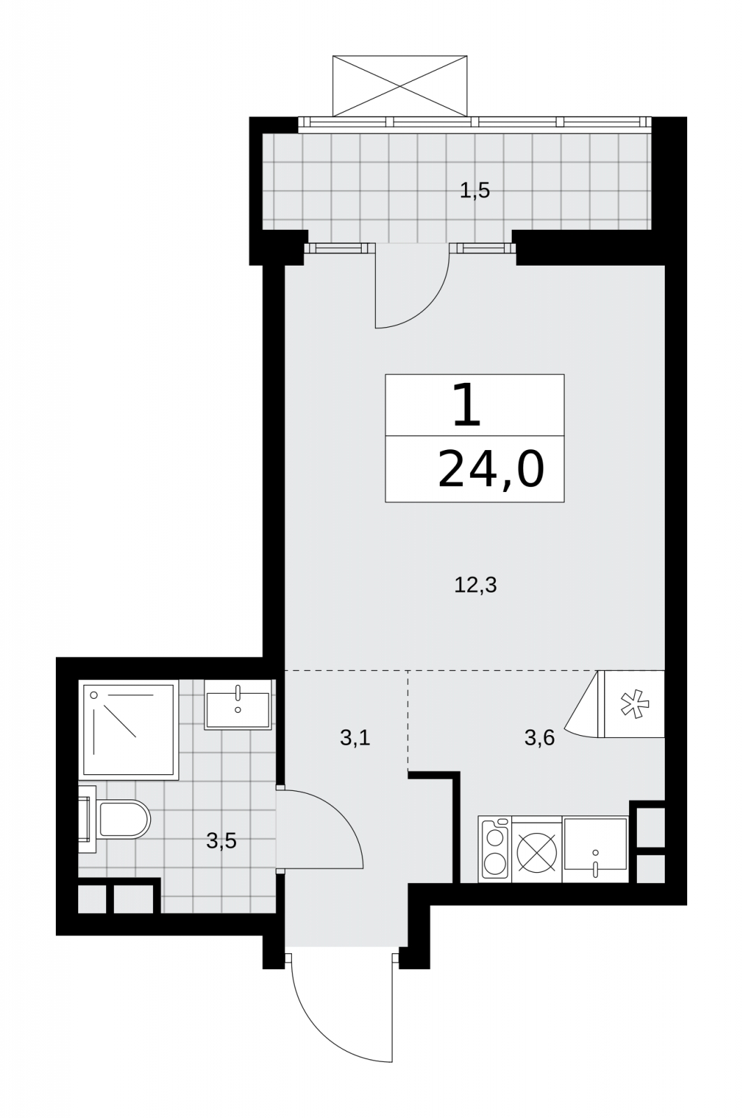1-комнатная квартира в ЖК Родные кварталы на 5 этаже в 9 секции. Сдача в 3 кв. 2026 г.