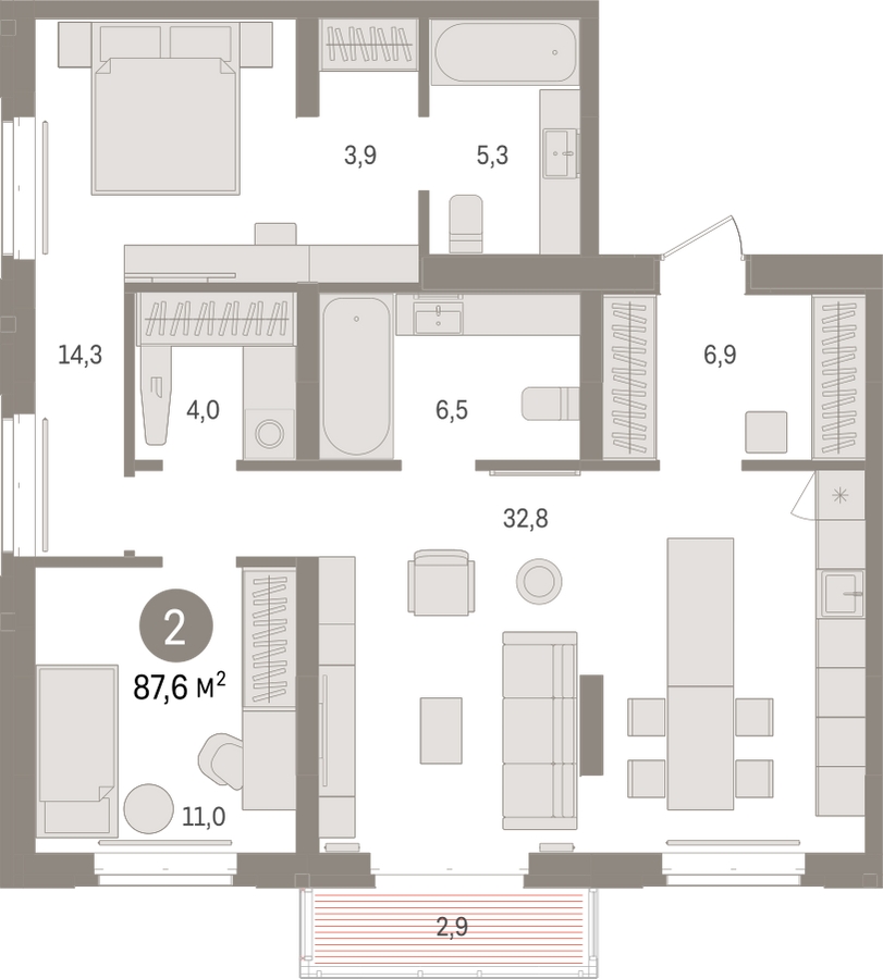 3-комнатная квартира в ЖК Деснаречье на 15 этаже в 1 секции. Сдача в 1 кв. 2026 г.