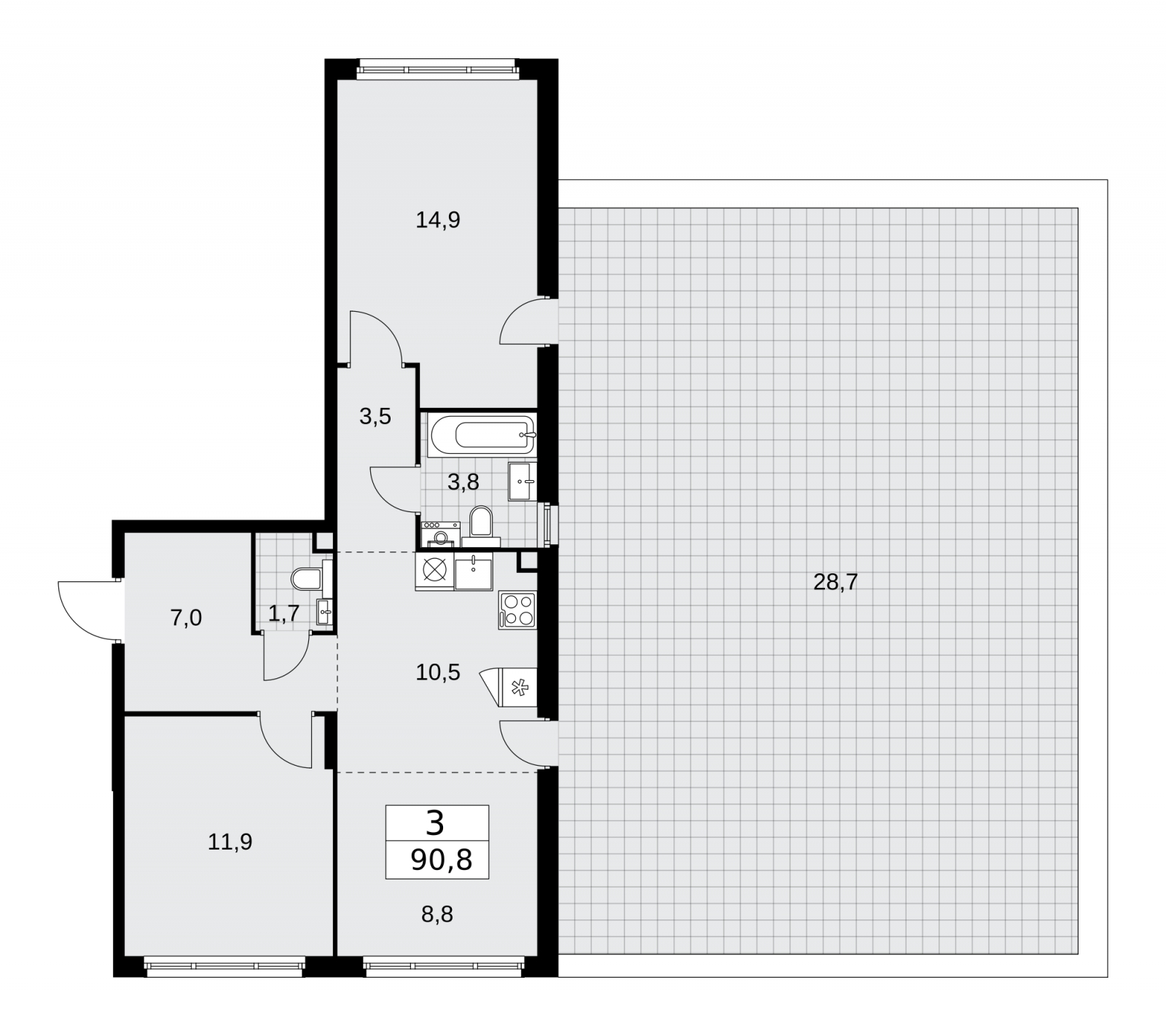 1-комнатная квартира (Студия) в ЖК Родные кварталы на 3 этаже в 8 секции. Сдача в 3 кв. 2026 г.