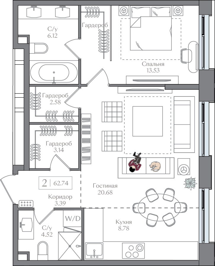 3-комнатная квартира с отделкой в ЖК UP-квартал «Воронцовский» на 8 этаже в 2 секции. Сдача в 2 кв. 2026 г.