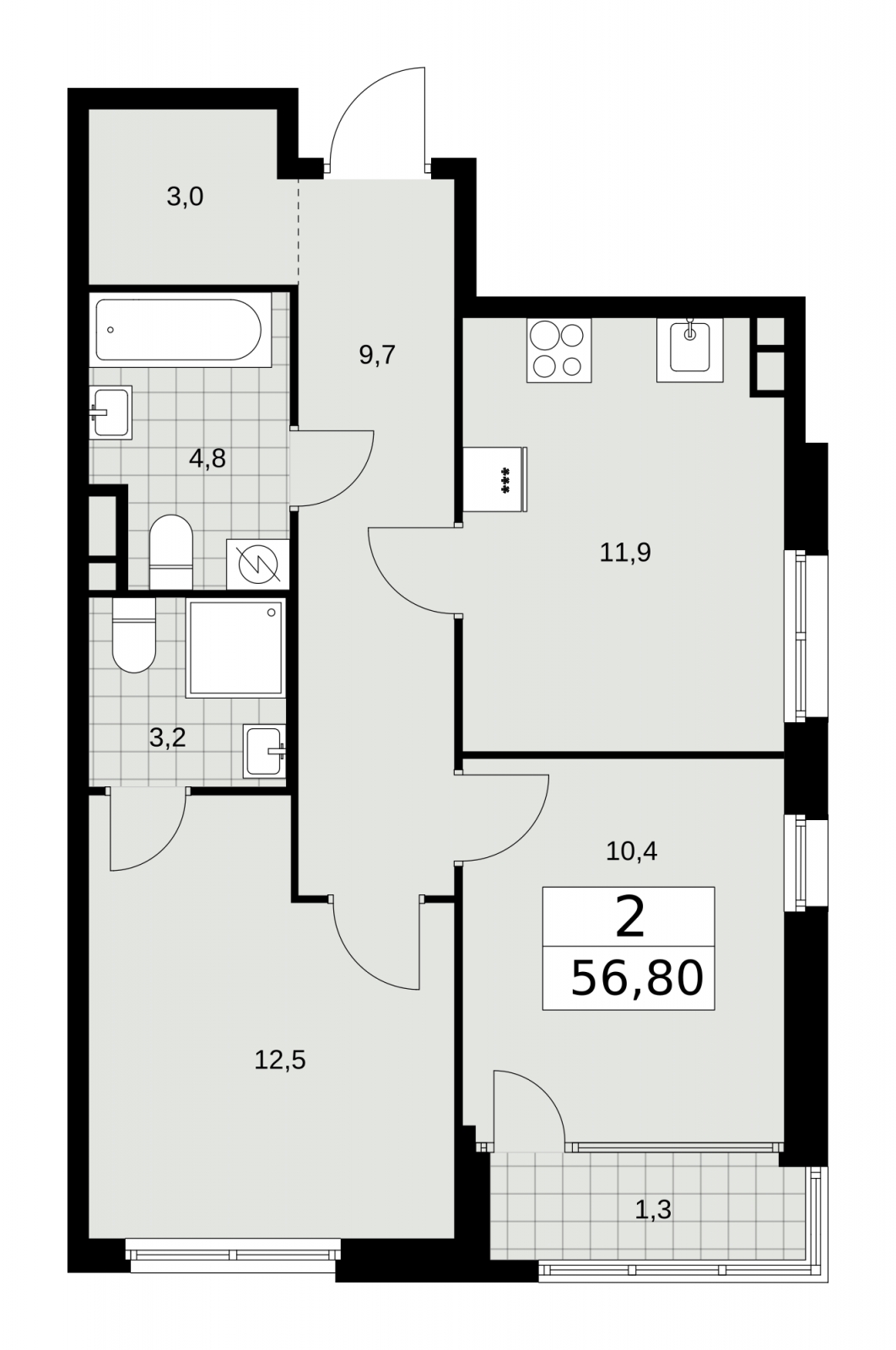 1-комнатная квартира в ЖК Деснаречье на 8 этаже в 2 секции. Сдача в 1 кв. 2026 г.