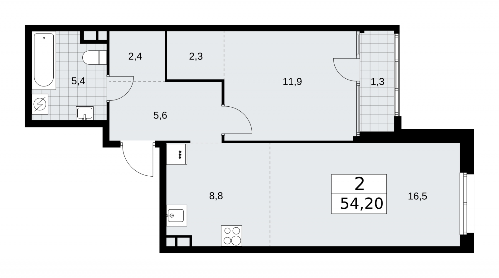 1-комнатная квартира в ЖК Родные кварталы на 7 этаже в 8 секции. Сдача в 3 кв. 2026 г.