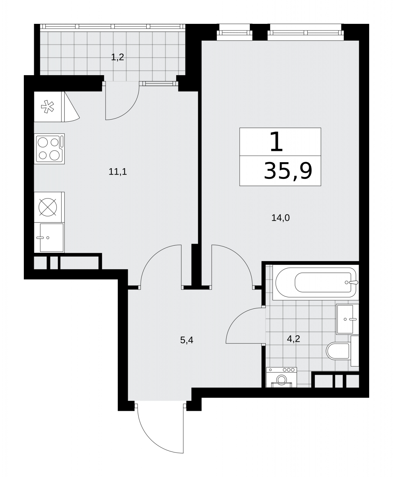 1-комнатная квартира (Студия) с отделкой в ЖК Родные кварталы на 5 этаже в 1 секции. Сдача в 4 кв. 2026 г.