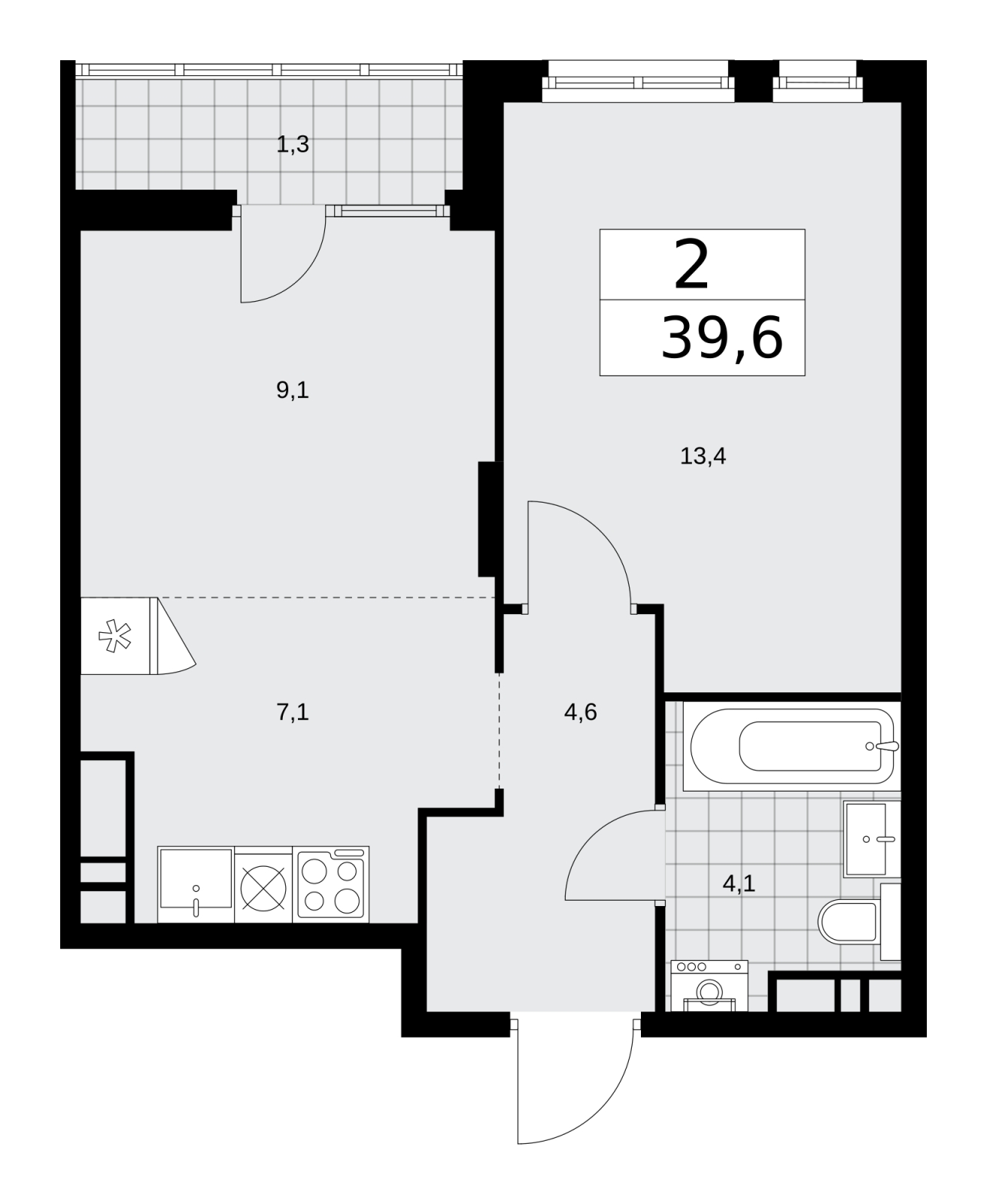 4-комнатная квартира в ЖК Деснаречье на 2 этаже в 3 секции. Сдача в 1 кв. 2026 г.