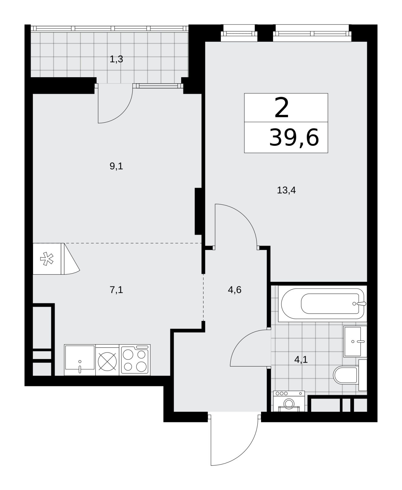 3-комнатная квартира в ЖК Деснаречье на 6 этаже в 3 секции. Сдача в 1 кв. 2026 г.