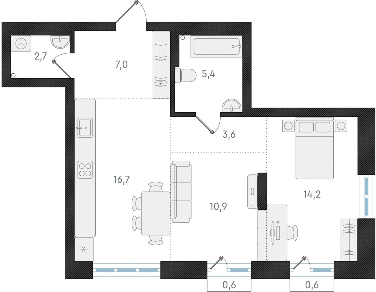 2-комнатная квартира с отделкой в ЖК UP-квартал «Воронцовский» на 12 этаже в 2 секции. Сдача в 2 кв. 2026 г.