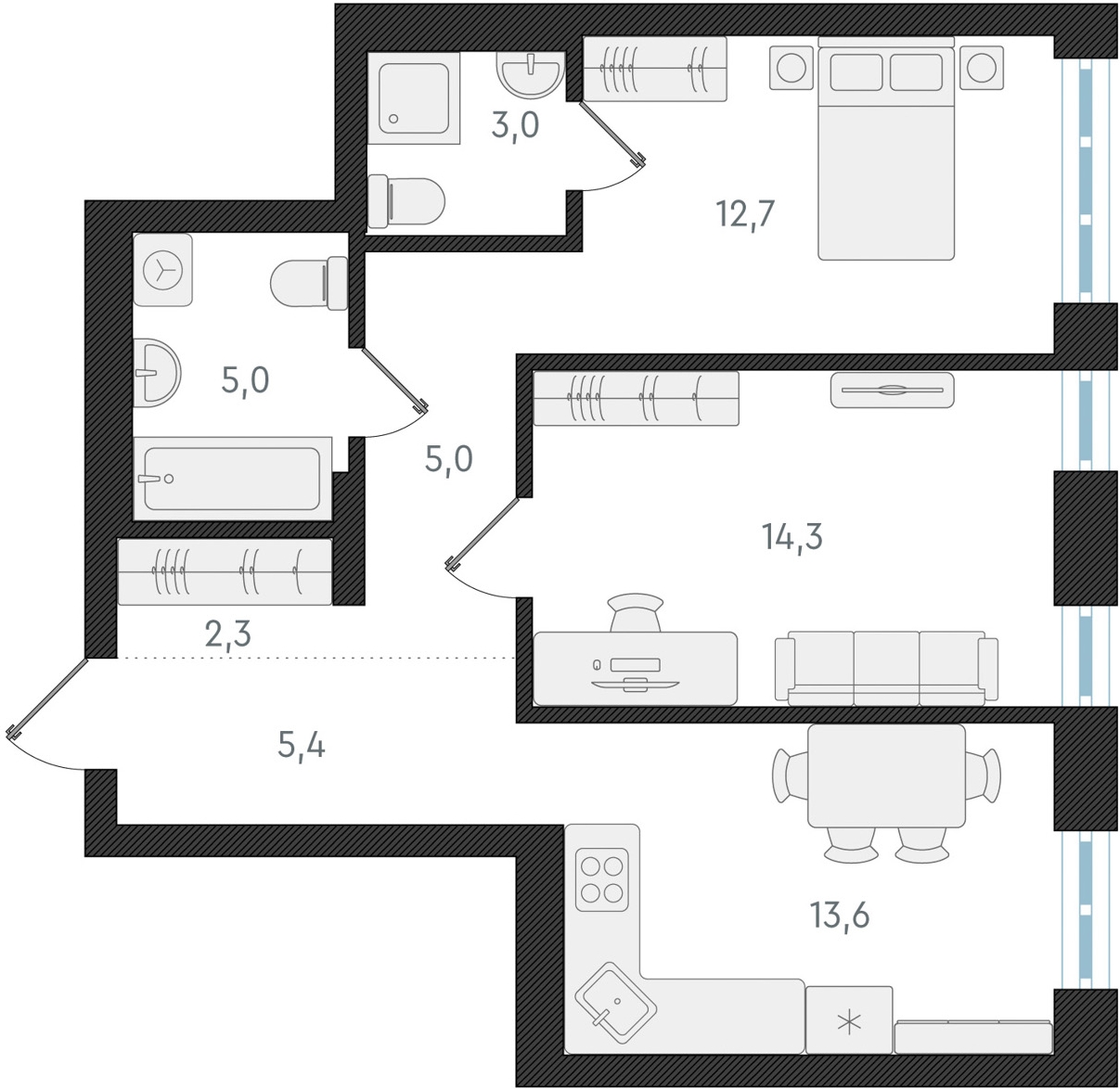 3-комнатная квартира в ЖК Родные кварталы на 8 этаже в 9 секции. Сдача в 3 кв. 2026 г.