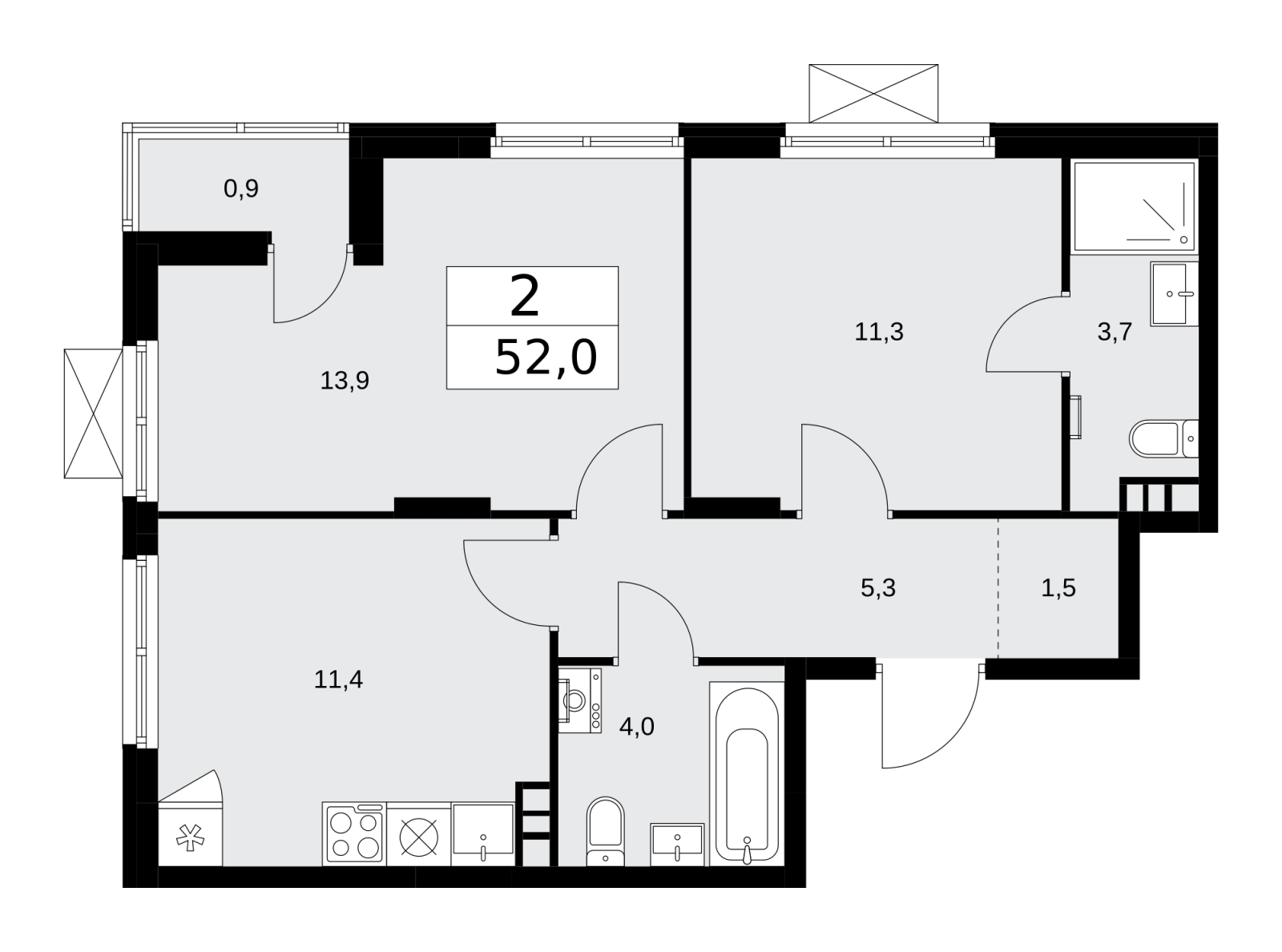3-комнатная квартира в ЖК Деснаречье на 13 этаже в 3 секции. Сдача в 1 кв. 2026 г.
