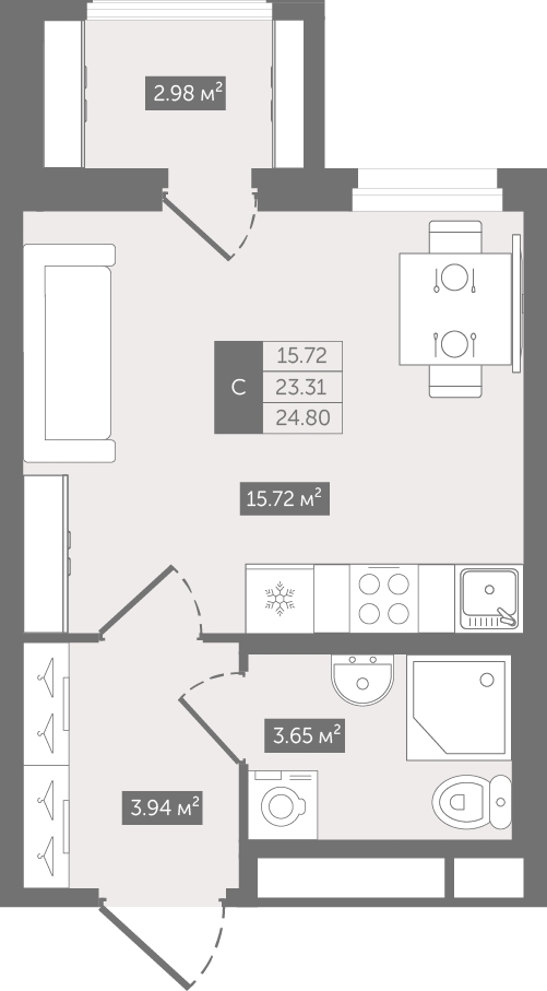 1-комнатная квартира (Студия) в ЖК Деснаречье на 13 этаже в 3 секции. Сдача в 1 кв. 2026 г.