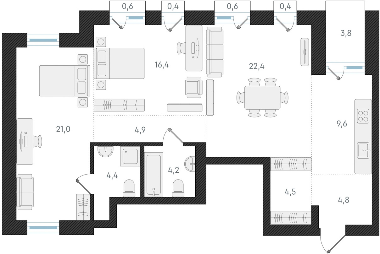 4-комнатная квартира в ЖК Деснаречье на 13 этаже в 3 секции. Сдача в 1 кв. 2026 г.