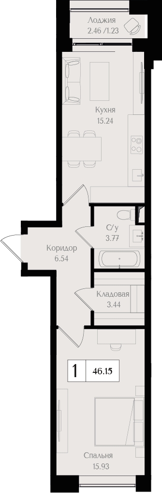 1-комнатная квартира (Студия) с отделкой в ЖК Новые Ватутинки. Заречный на 6 этаже в 6 секции. Сдача в 1 кв. 2025 г.