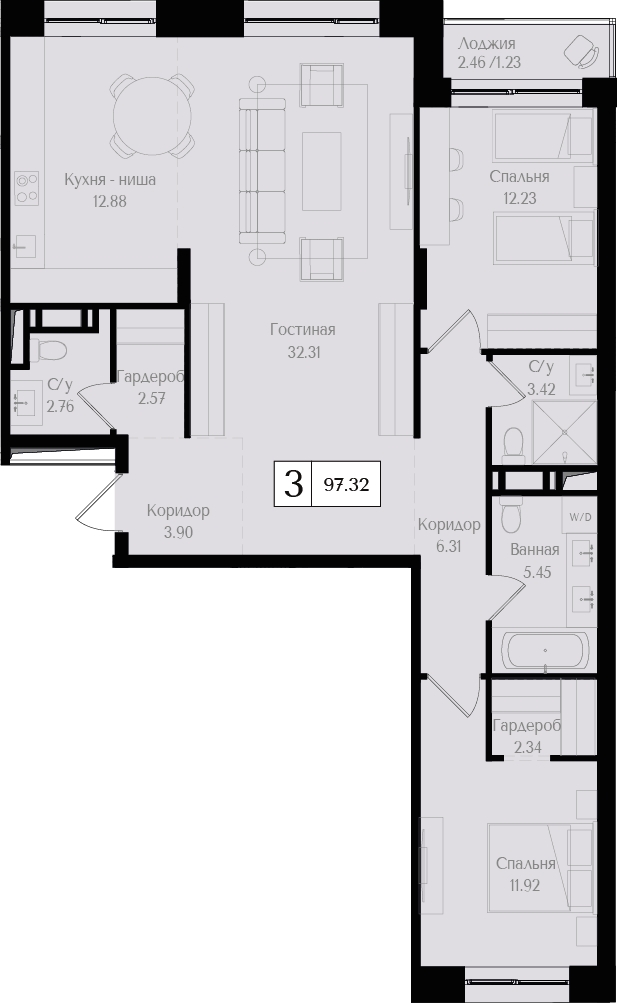 2-комнатная квартира в ЖК Деснаречье на 8 этаже в 1 секции. Сдача в 1 кв. 2026 г.