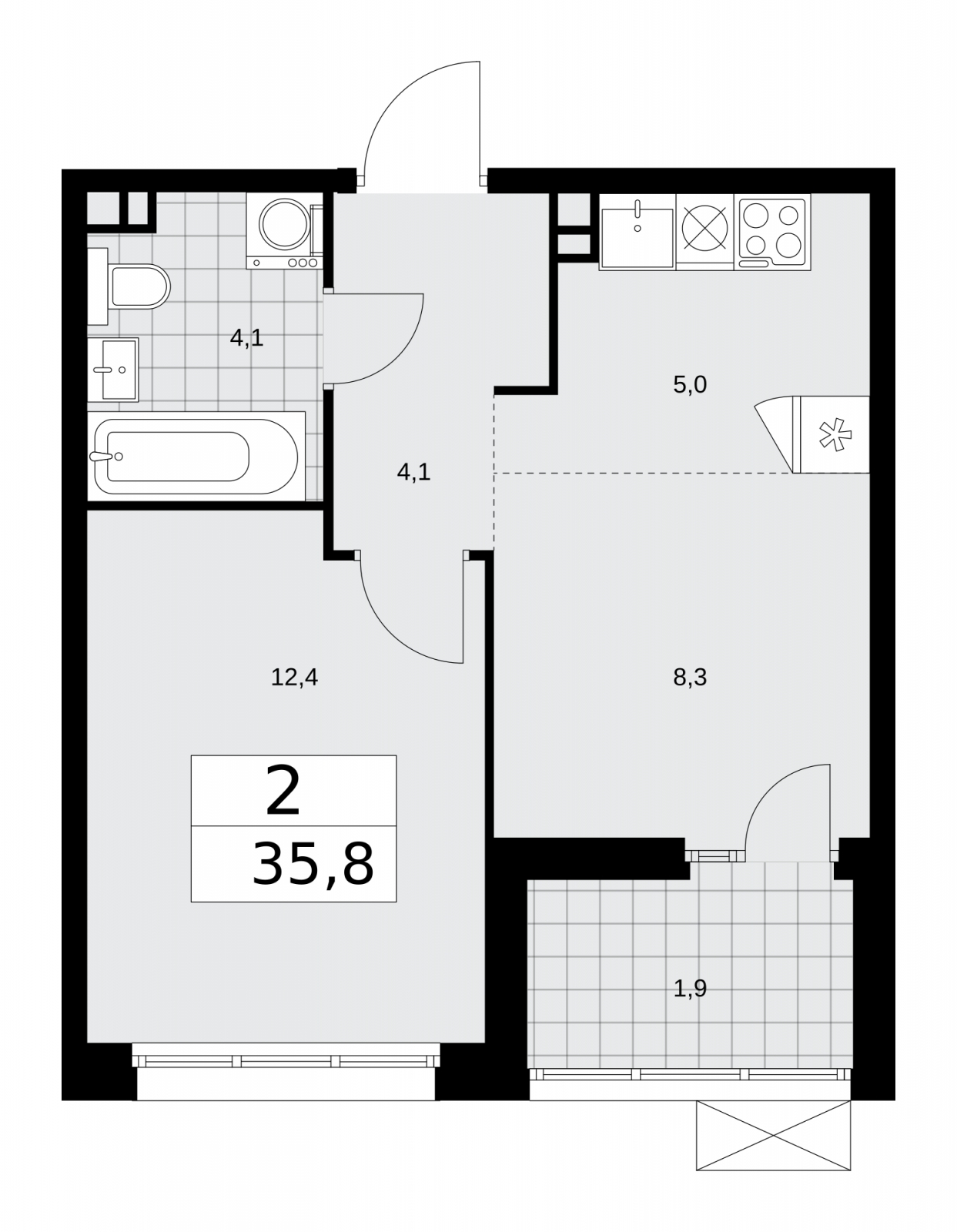 2-комнатная квартира с отделкой в ЖК Новые Ватутинки. Заречный на 6 этаже в 6 секции. Сдача в 1 кв. 2025 г.