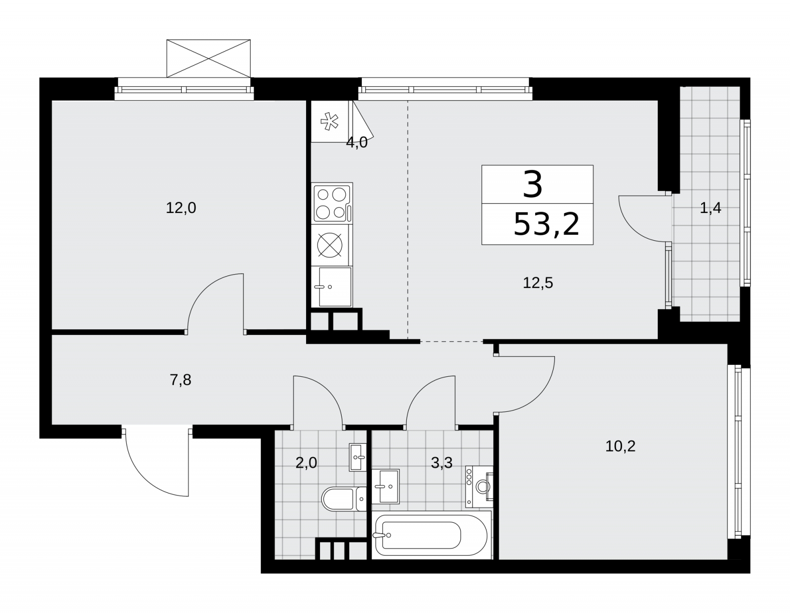2-комнатная квартира в ЖК Деснаречье на 13 этаже в 1 секции. Сдача в 1 кв. 2026 г.