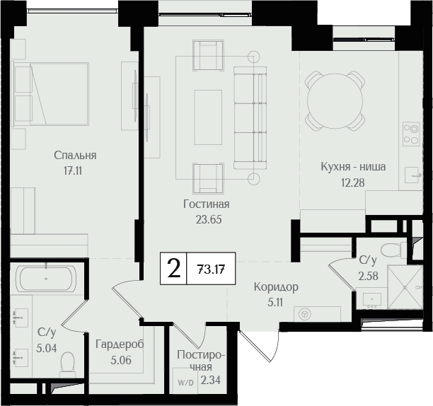 2-комнатная квартира с отделкой в ЖК Родные кварталы на 4 этаже в 3 секции. Сдача в 4 кв. 2026 г.