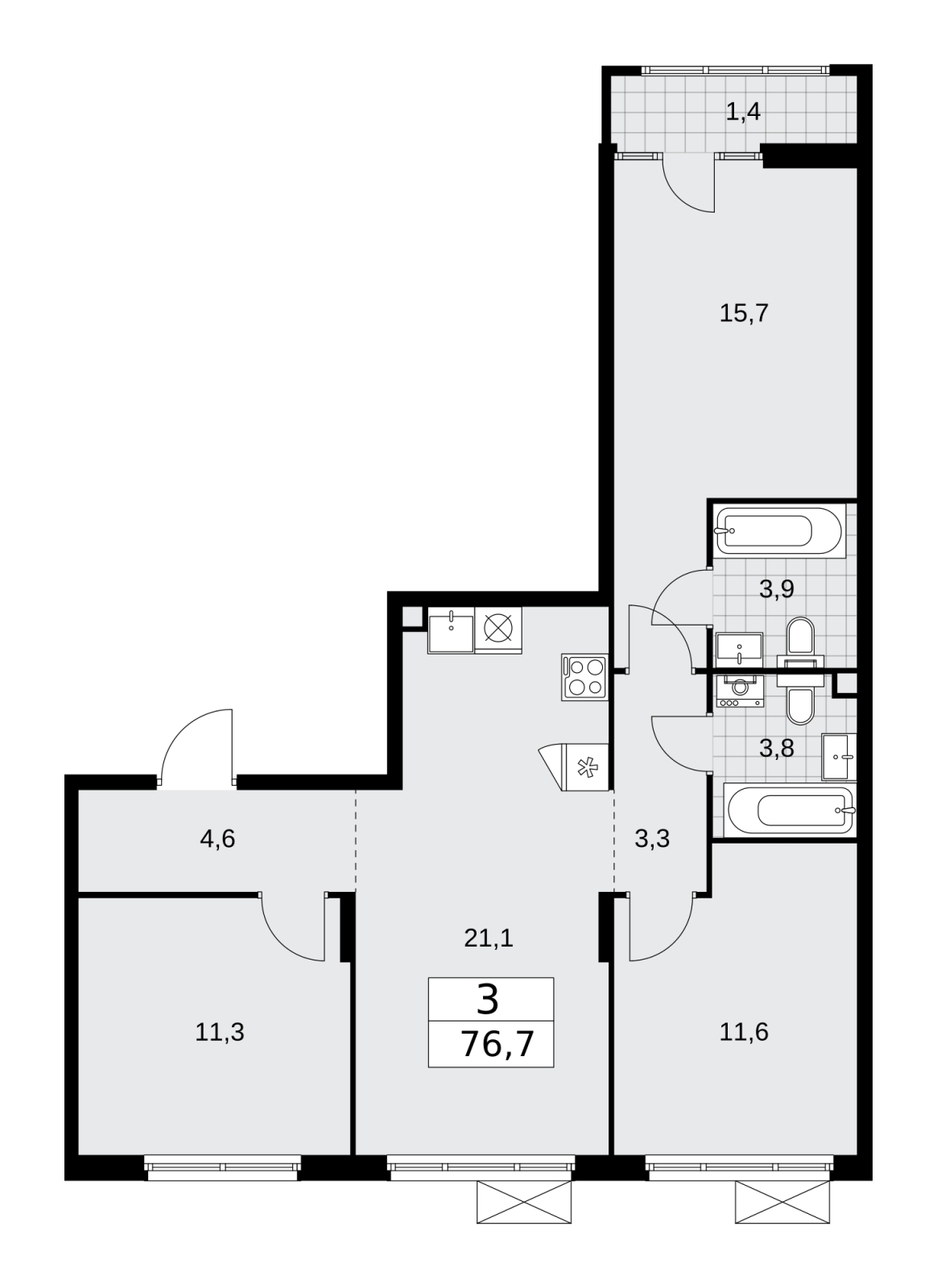 2-комнатная квартира с отделкой в ЖК Родные кварталы на 5 этаже в 3 секции. Сдача в 4 кв. 2026 г.