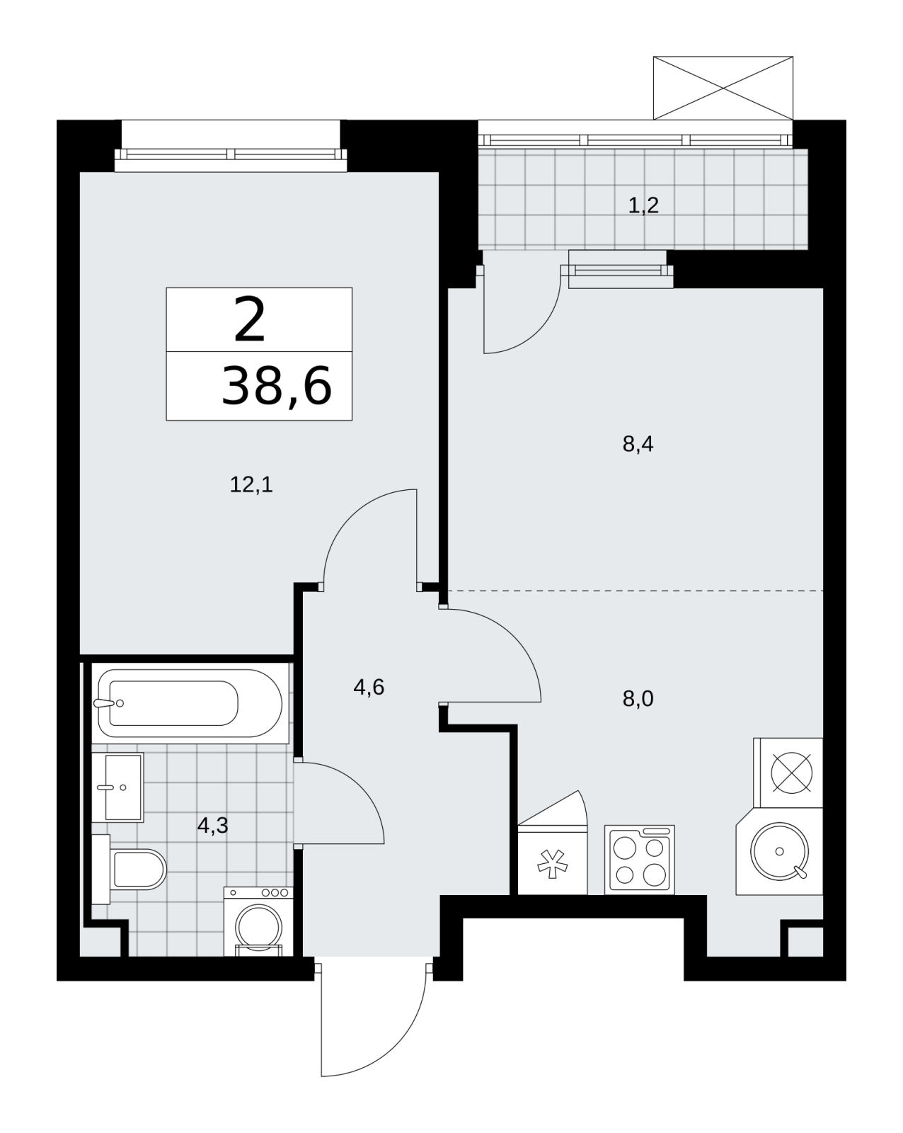 1-комнатная квартира (Студия) в ЖК Скандинавия на 4 этаже в 1 секции. Сдача в 2 кв. 2026 г.