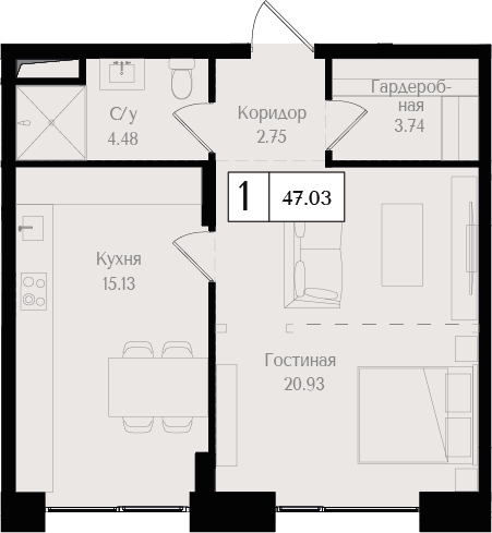 3-комнатная квартира в ЖК UP-квартал «Воронцовский» на 5 этаже в 3 секции. Сдача в 2 кв. 2026 г.