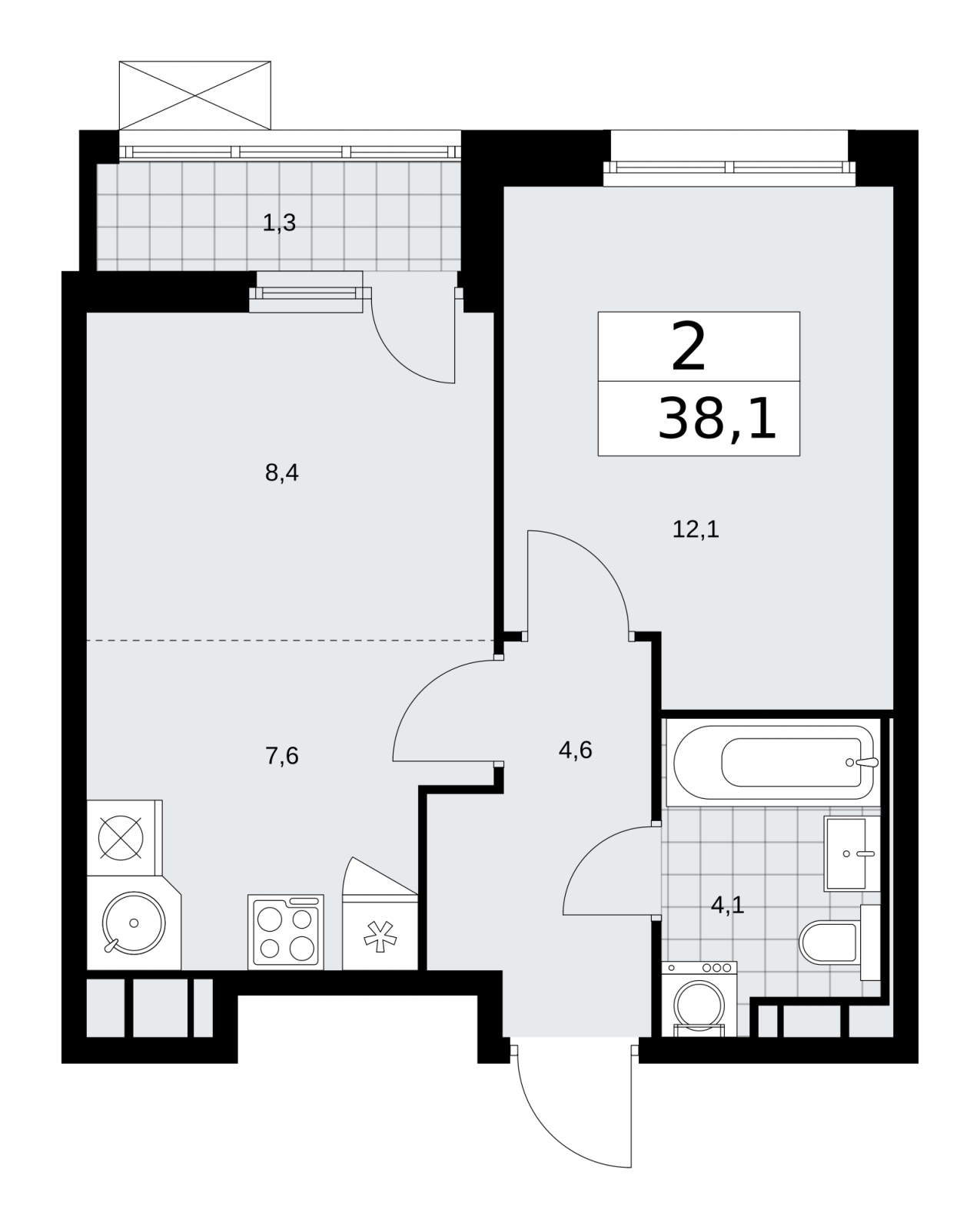 3-комнатная квартира в ЖК Скандинавия на 7 этаже в 1 секции. Сдача в 2 кв. 2026 г.