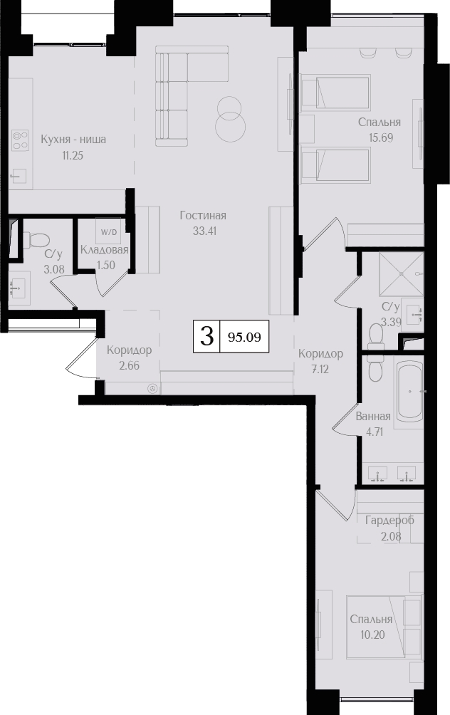 2-комнатная квартира в ЖК Деснаречье на 4 этаже в 3 секции. Сдача в 1 кв. 2026 г.