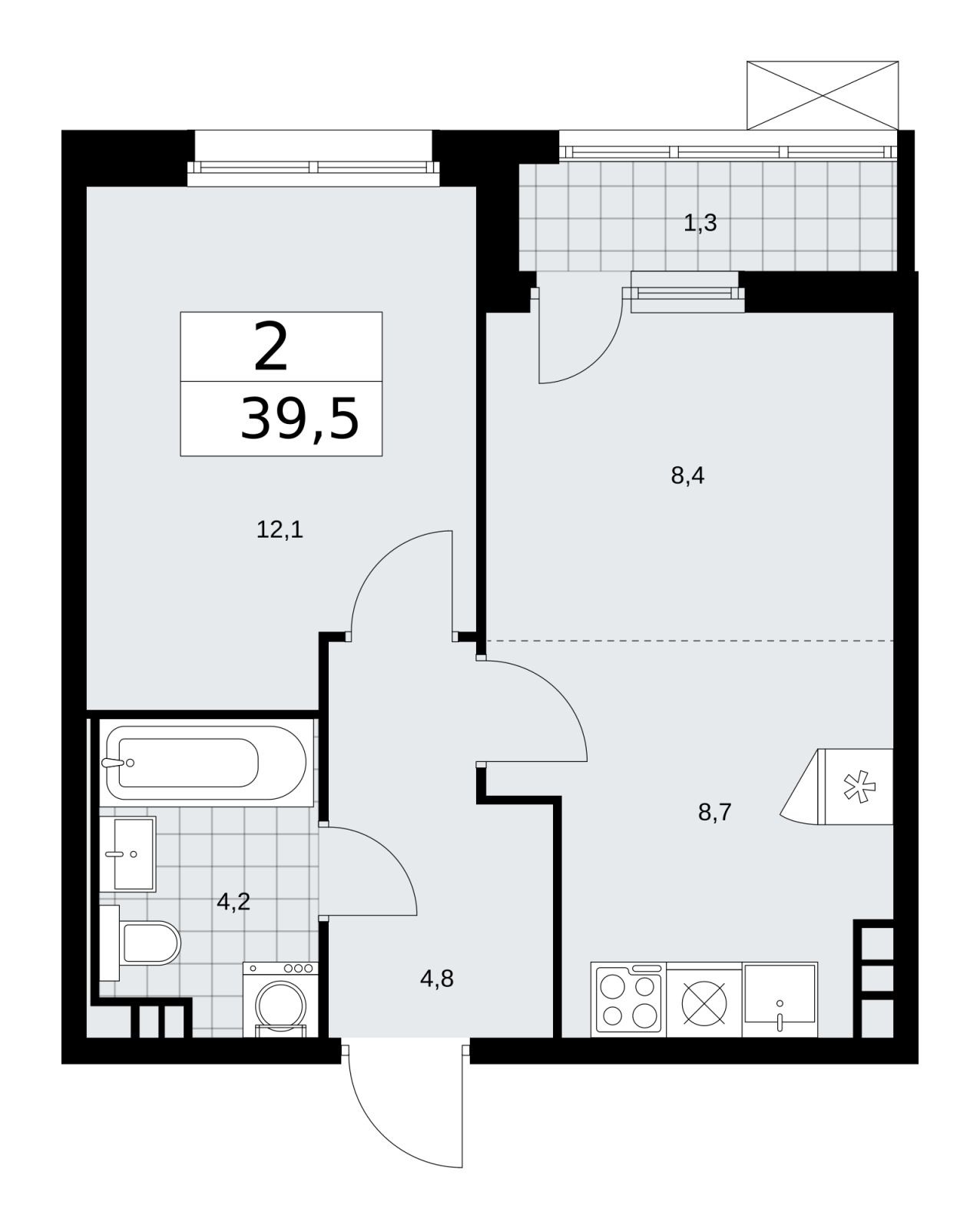 2-комнатная квартира с отделкой в ЖК Октябрьское Поле на 10 этаже в 1 секции. Сдача в 3 кв. 2024 г.