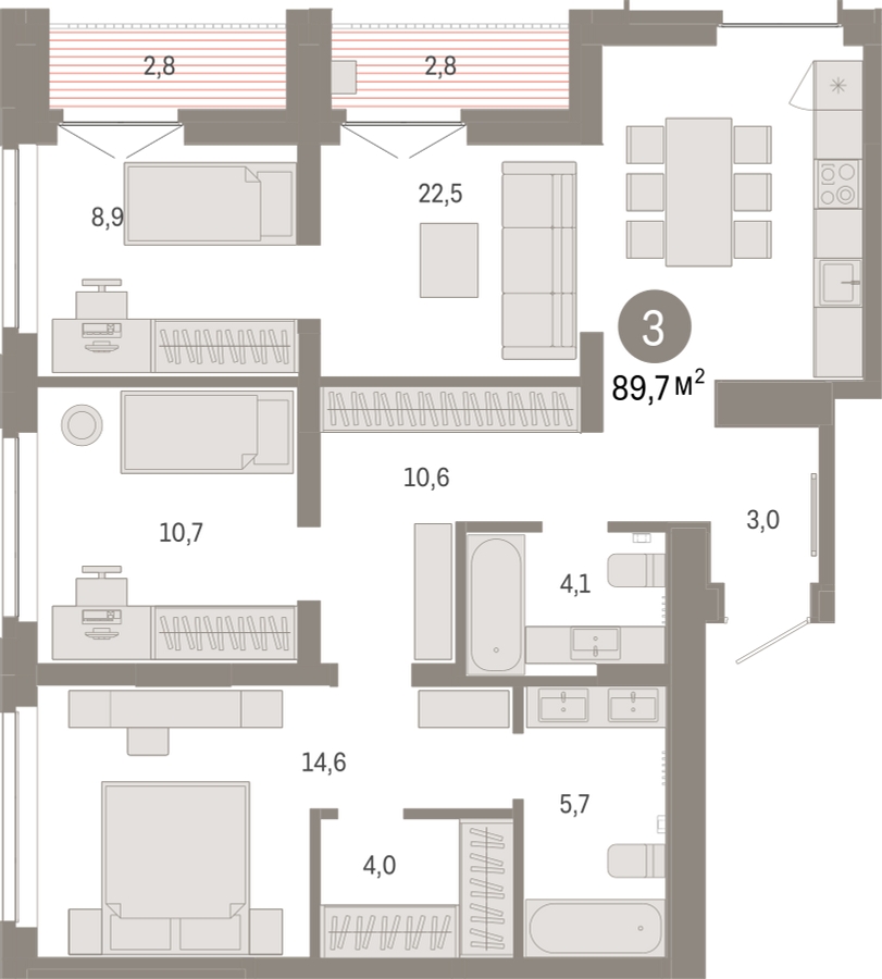 2-комнатная квартира в ЖК Михалковский на 18 этаже в 4 секции. Сдача в 1 кв. 2023 г.