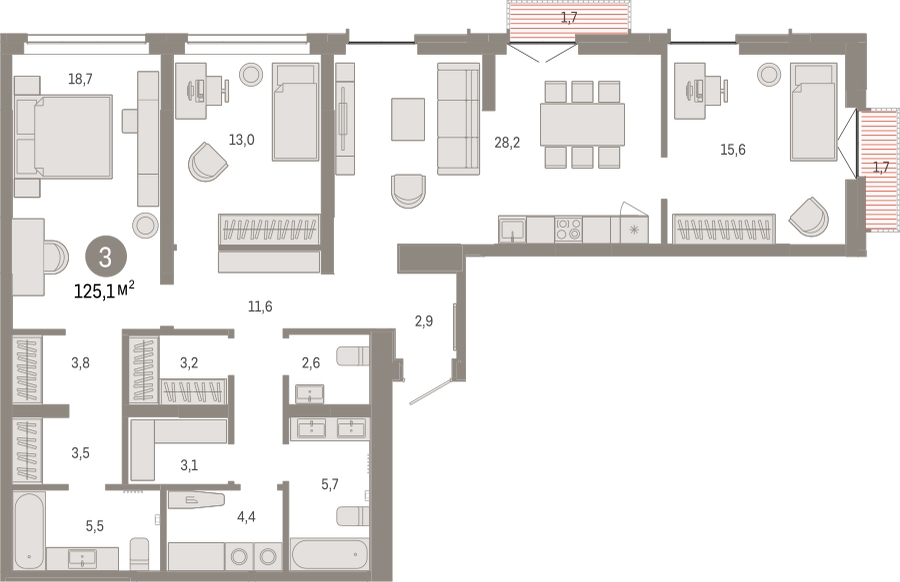3-комнатная квартира в ЖК Михалковский на 14 этаже в 2 секции. Сдача в 1 кв. 2023 г.