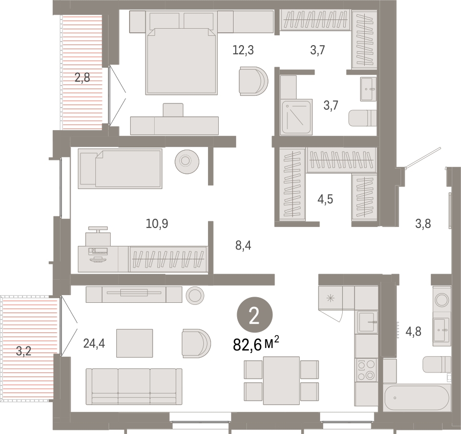 2-комнатная квартира в ЖК Михалковский на 11 этаже в 1 секции. Сдача в 1 кв. 2023 г.
