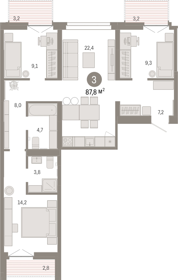 2-комнатная квартира в ЖК Михалковский на 5 этаже в 4 секции. Сдача в 1 кв. 2023 г.