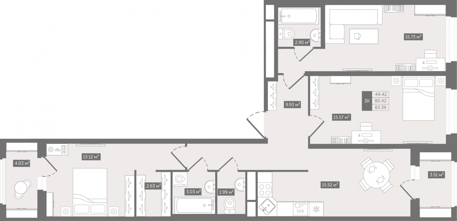 2-комнатная квартира в ЖК Михалковский на 12 этаже в 3 секции. Сдача в 1 кв. 2023 г.