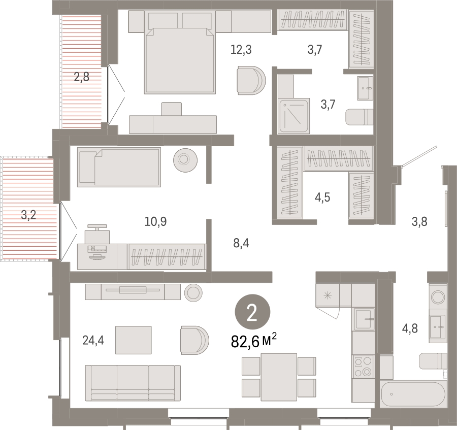 3-комнатная квартира в ЖК Михалковский на 12 этаже в 2 секции. Сдача в 1 кв. 2023 г.