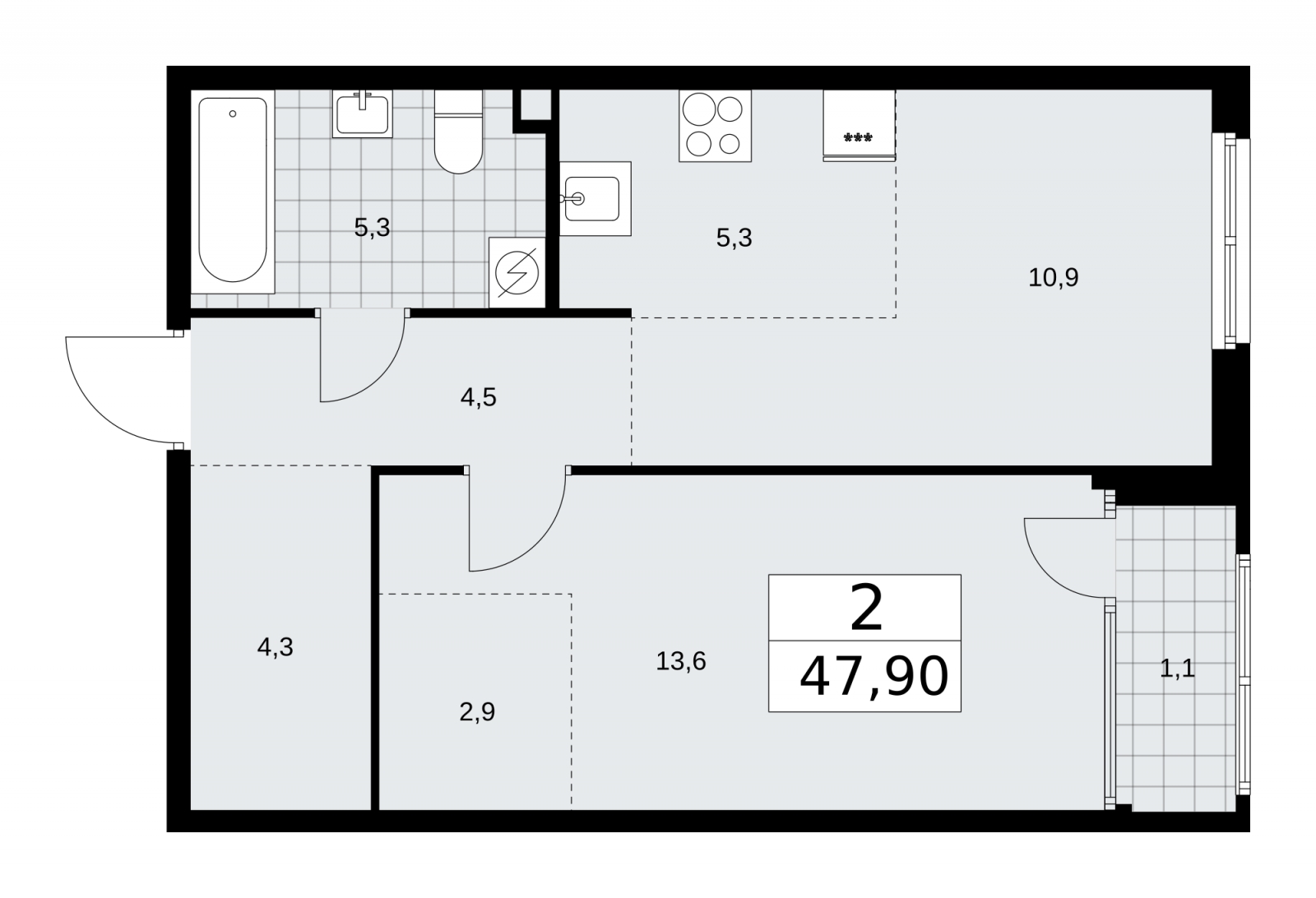 3-комнатная квартира с отделкой в ЖК Республики 205 на 6 этаже в 6 секции. Сдача в 4 кв. 2025 г.