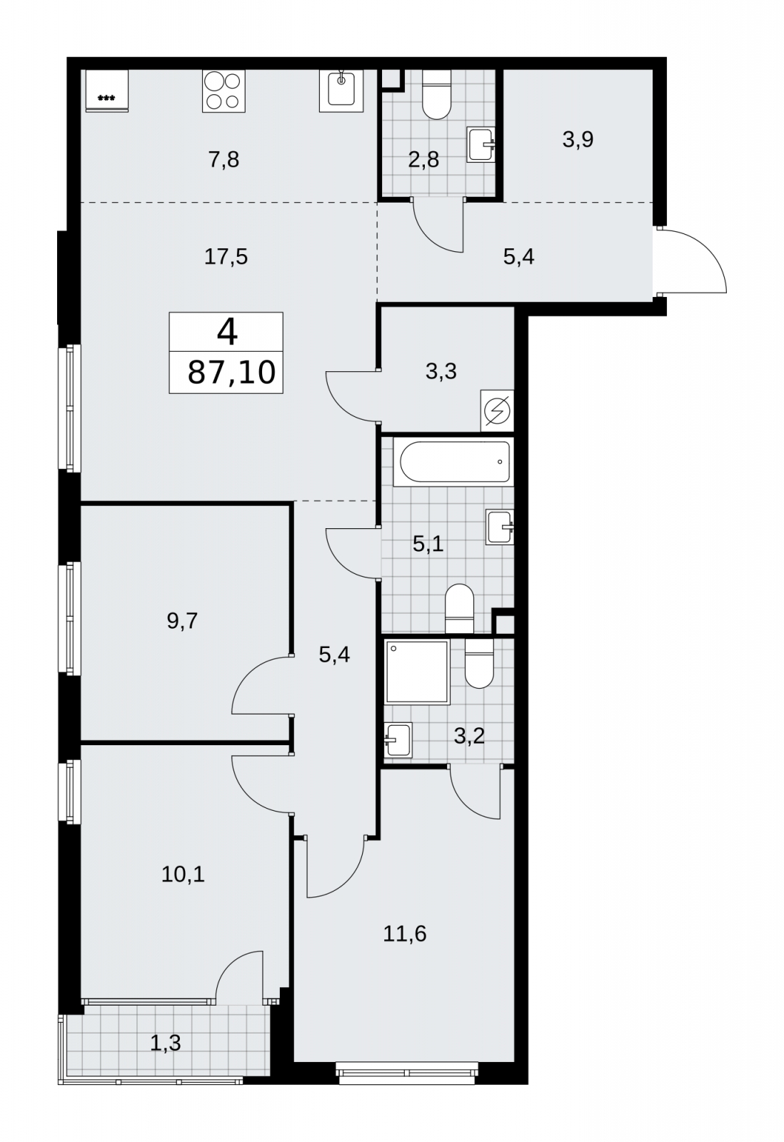 3-комнатная квартира с отделкой в ЖК Родные кварталы на 6 этаже в 5 секции. Сдача в 4 кв. 2026 г.