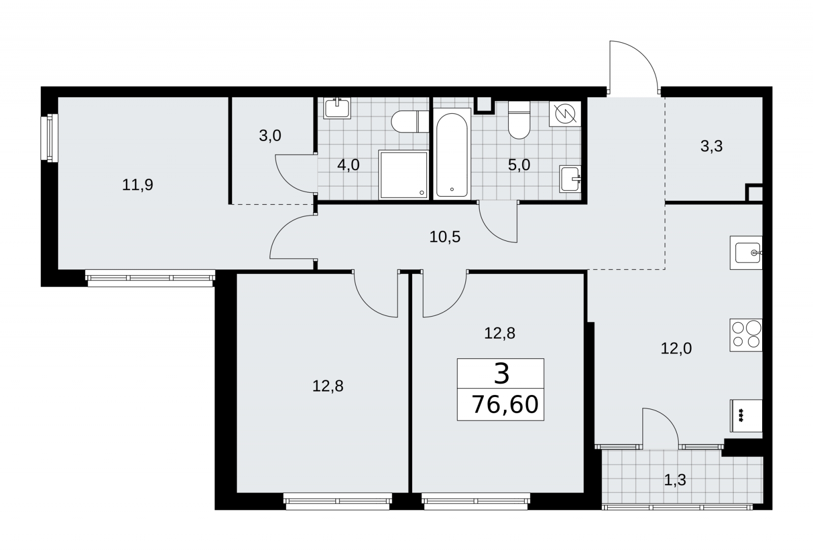 1-комнатная квартира (Студия) в ЖК Деснаречье на 6 этаже в 1 секции. Сдача в 1 кв. 2026 г.