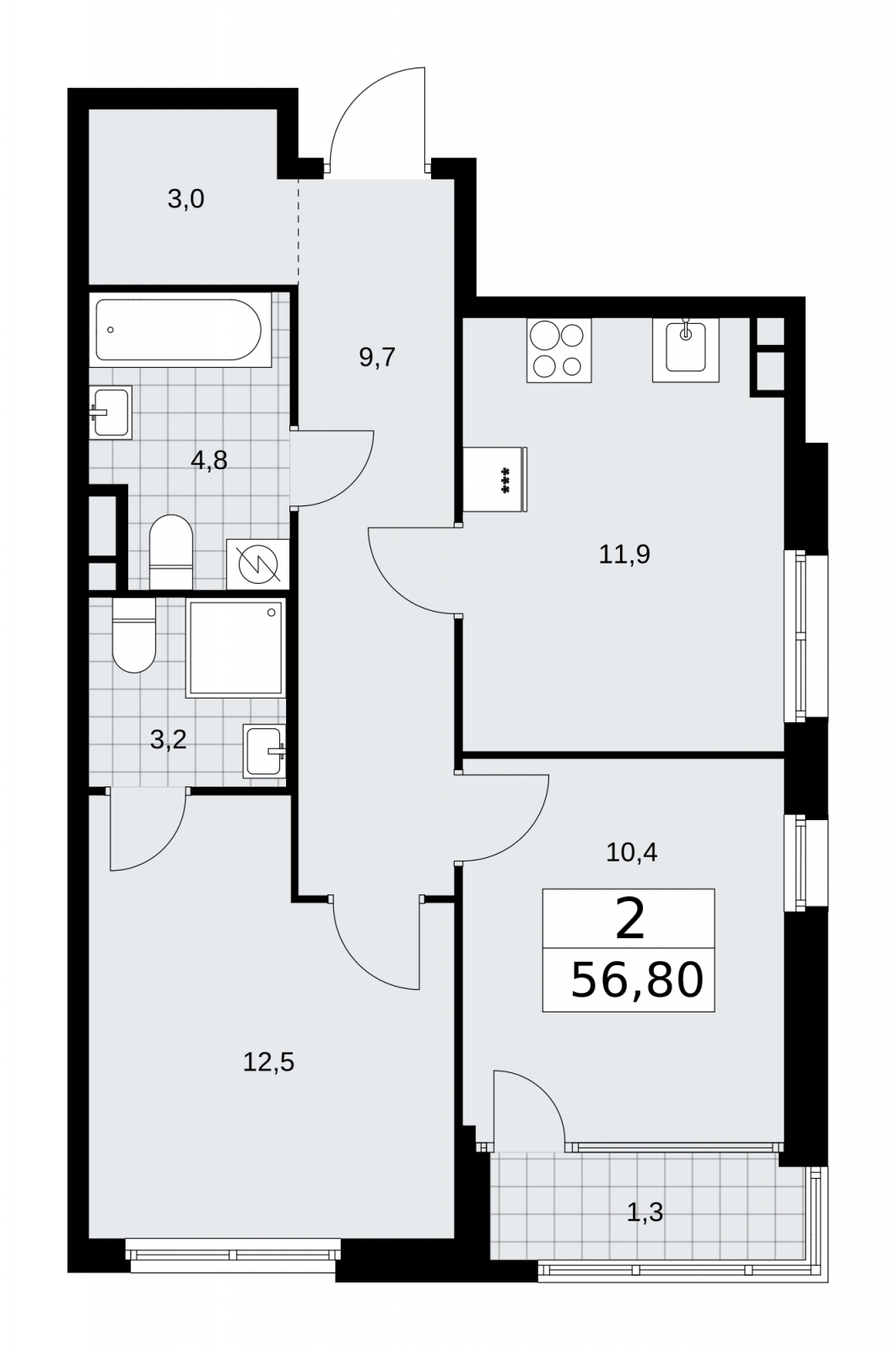 1-комнатная квартира (Студия) с отделкой в ЖК Республики 205 на 8 этаже в 9 секции. Сдача в 4 кв. 2025 г.